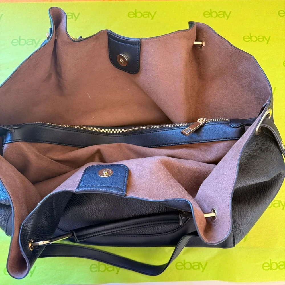 Sondra Roberts Squared Hobo Bag Womens Large Black inner pouch Quiet Luxury Chic